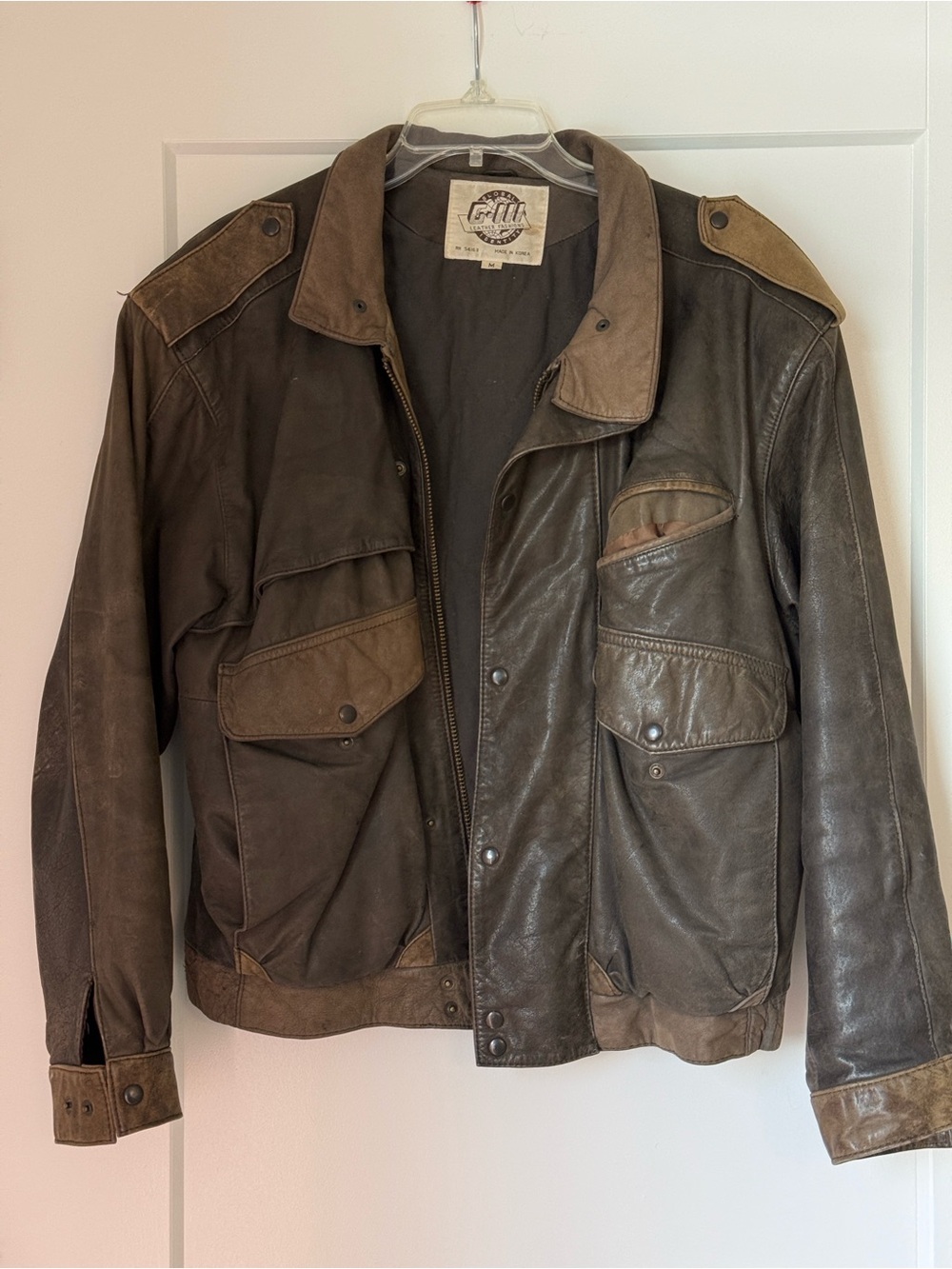 Y2K G-III Men’s Brown Genuine LEATHER Bomber Jacket Distressed Utility Moto M